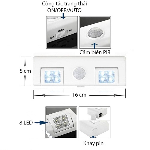 Đèn cảm ứng tủ quần áo, hành lang có thể chỉnh góc HM-DL0810