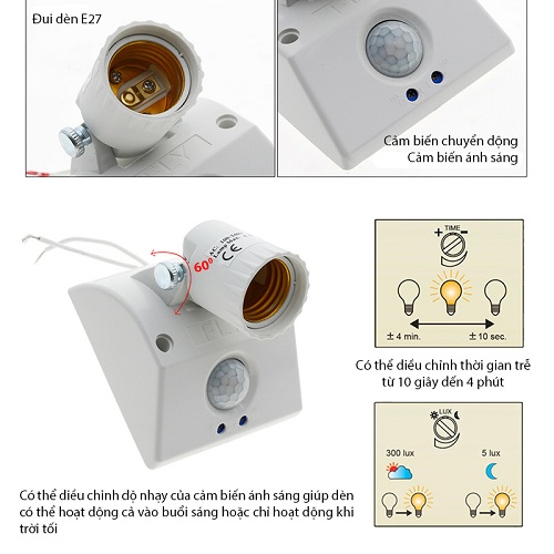 Đui đèn cảm ứng chuyển động hỗ trợ chỉnh hướng FLY660