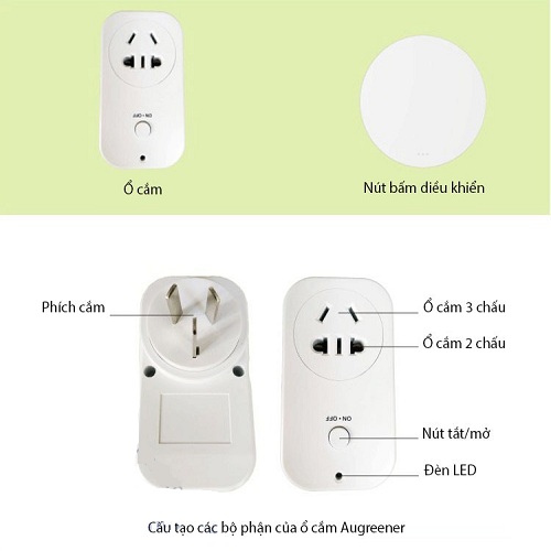 Ổ cắm điều khiển từ xa Augreener AU-P1 remote không cần thay pin