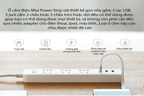 Ổ cắm thời trang, bảo vệ thiết bị điện Xiaomi Miui Power Strip