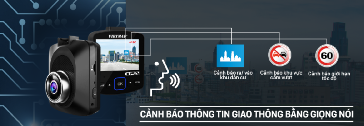Camera hành trình VietMap C62S cảnh báo bằng giọng nói