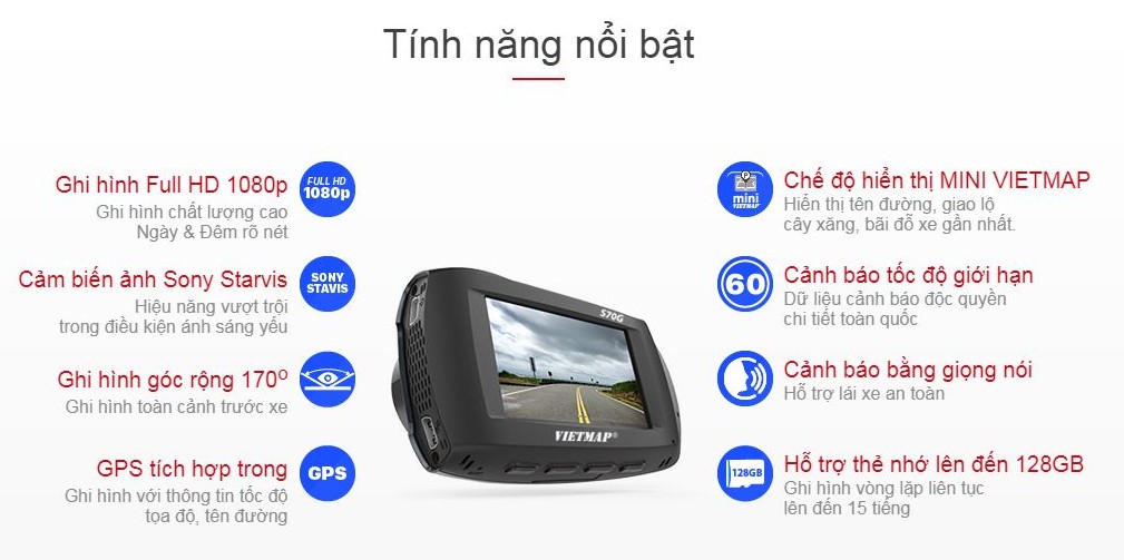 tính năng Camera hành trình VietMap PAPAGO GoSafe S70