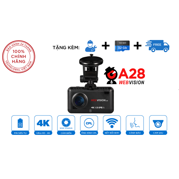 Bán Camera Hành Trình Webvision A28 Ghi Hình 4K Chính Hãng