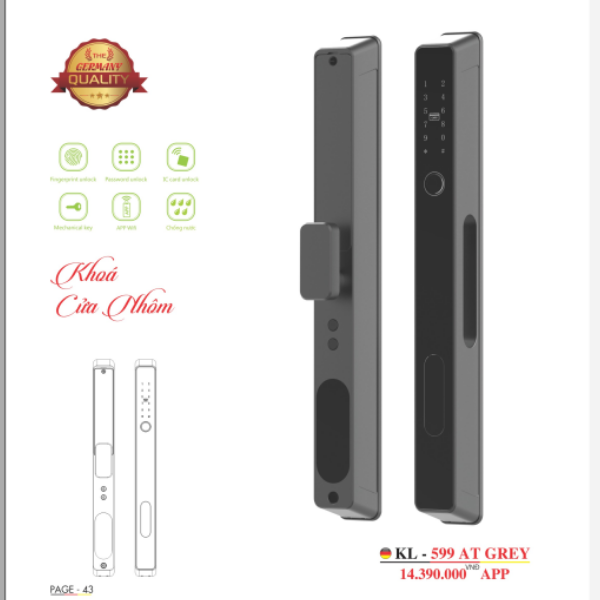 Khóa Kassler KL-599 AT Grey công nghệ vân tay siêu đỉnh