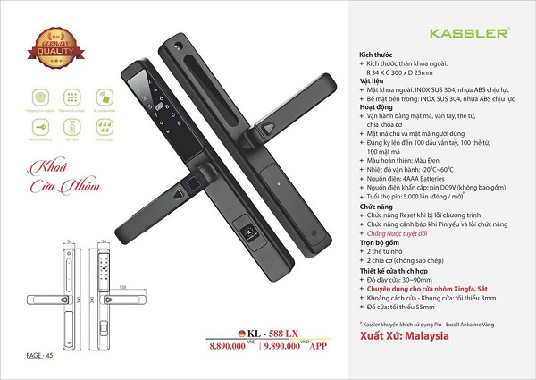 Thông tin về khóa Kassler KL-588 LX