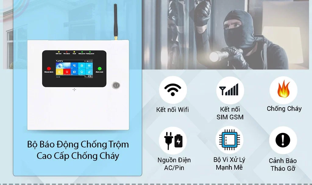 Bán BỘ BÁO ĐỘNG CHỐNG TRỘM QUA WIFI/SIM GW89 CAO CẤP CHỐNG CHÁY giá rẻ