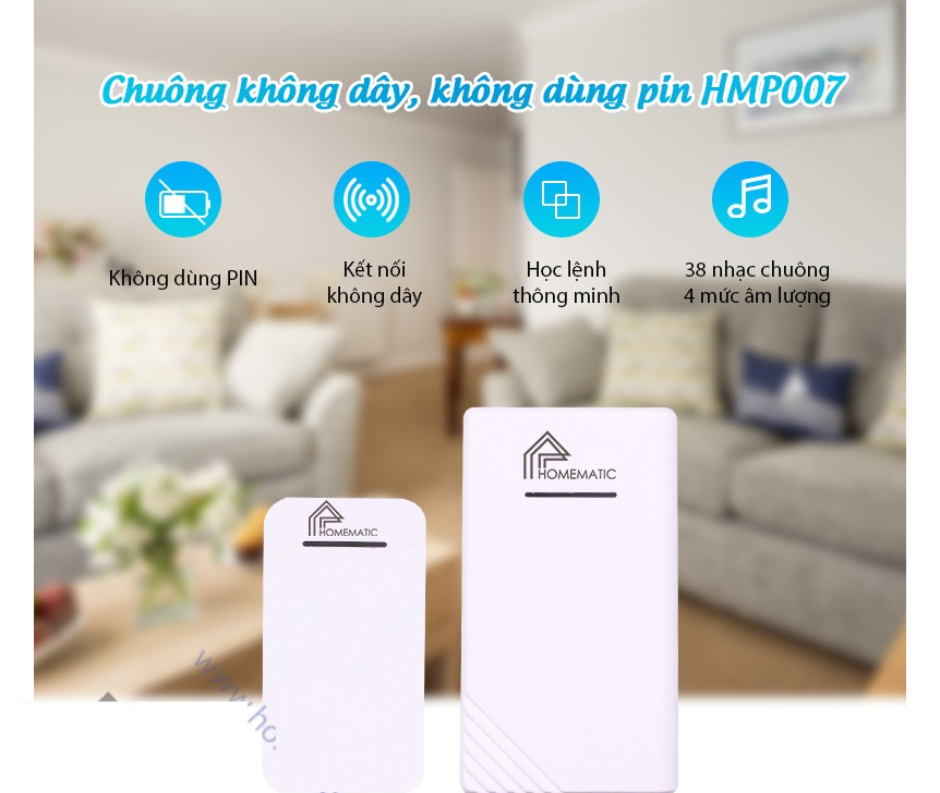Phân phối CHUÔNG KHÔNG DÂY KHÔNG DÙNG PIN HBM007