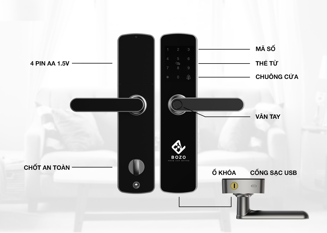 Lắp đặt Khóa cửa gỗ vân tay BOZO J301 Plus