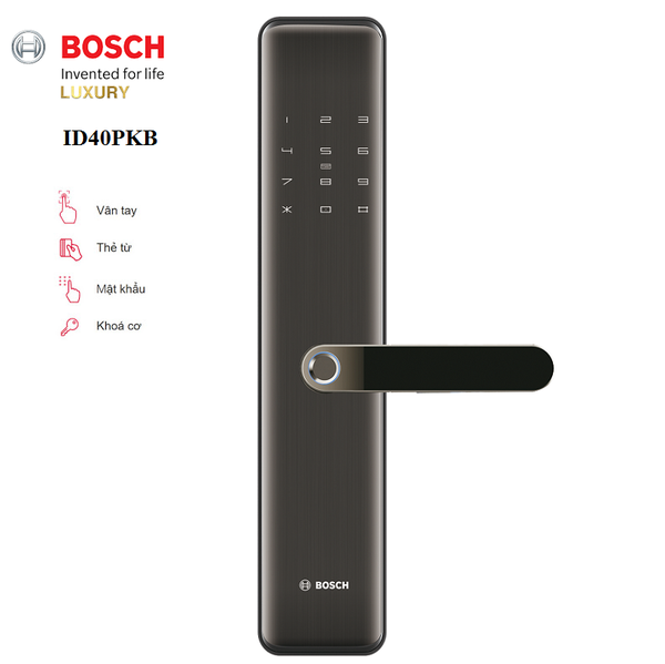 Bán và lắp đặt khóa cửa điện tử Bosch ID40PK màu đen tại Hà Nội