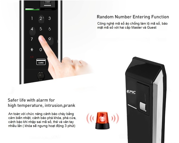 Khóa cửa điện tử Epic EF 8000L báo trộm thông minh
