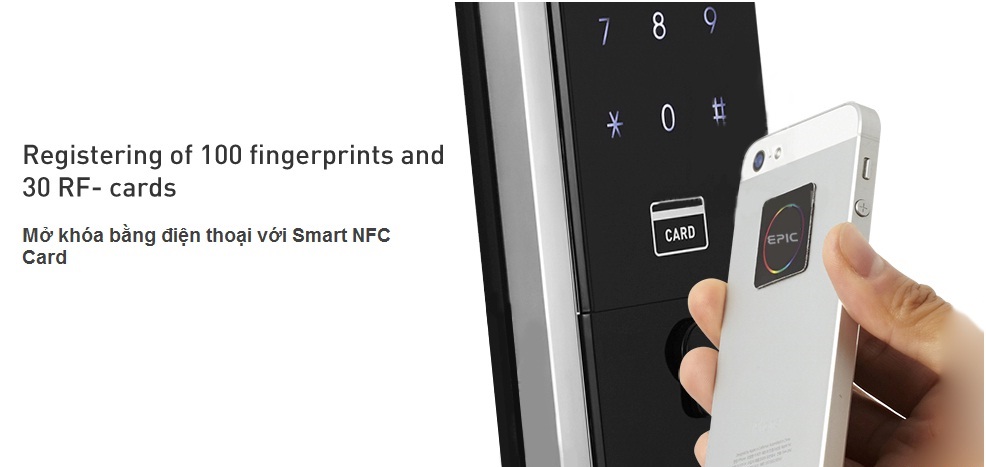 Khóa cửa điện tử Epic EF 8000L kết nối điện thoại thông minh