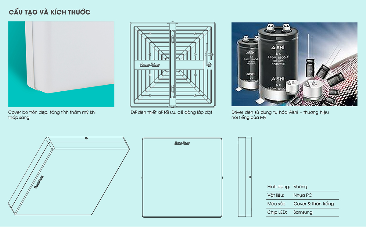 Dịch vụ sửa chữa lắp đặt Đèn Led Ốp trần vuông 12W đế nhựa LN12N