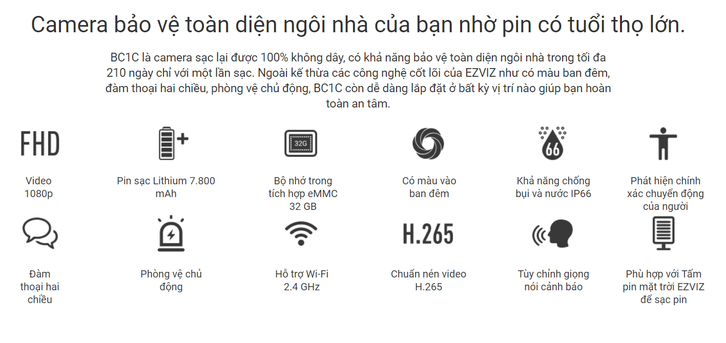 Tính năng Camera chạy Pin Ezviz BC1C