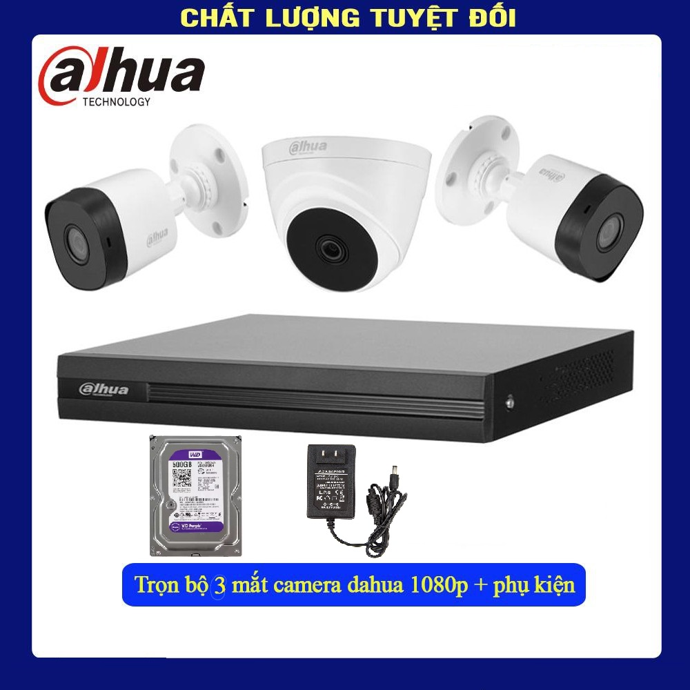 Bộ 3 Camera 2.0Mp Dahua (Trong Nhà Hoặc Ngoài Trời) chính hãng giá rẻ