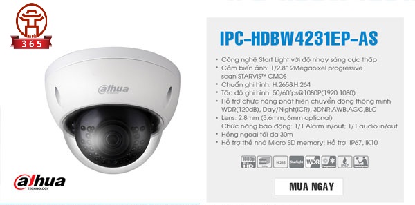 Bán CAMERA IP DOME 2.0MP DAHUA DH-IPC-HDBW4231EP-AS giá rẻ
