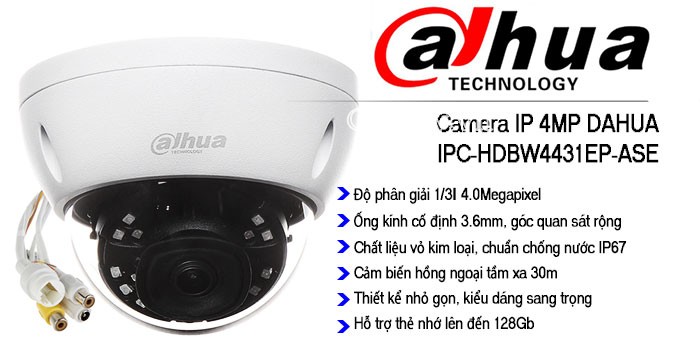Phân phối CAMERA IP DOME 4.0MP DAHUA DH-IPC-HDBW4431EP-ASE