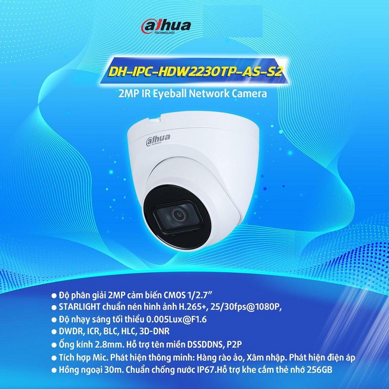 Phân phối CAMERA IP 2.0MP DAHUA DH-IPC-HDW2230TP-AS-S2