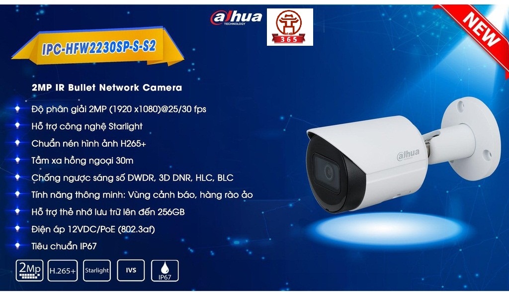Phân phối CAMERA IP 2.0 MP DAHUA DH-IPC-HFW2231SP-S-S2
