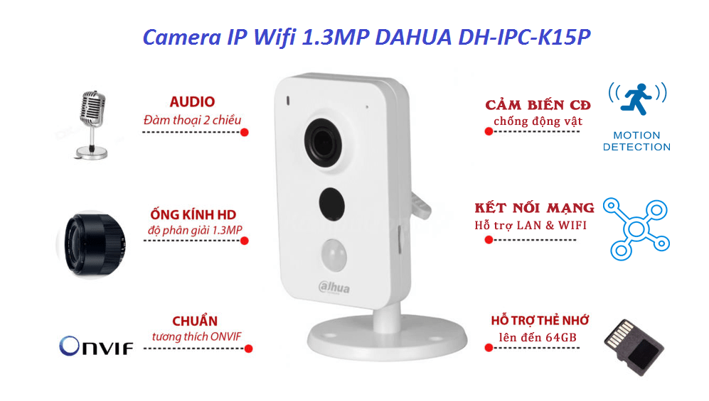 Phân phối CAMERA IP WIFI 1.3MP DAHUA DH-IPC-K15P