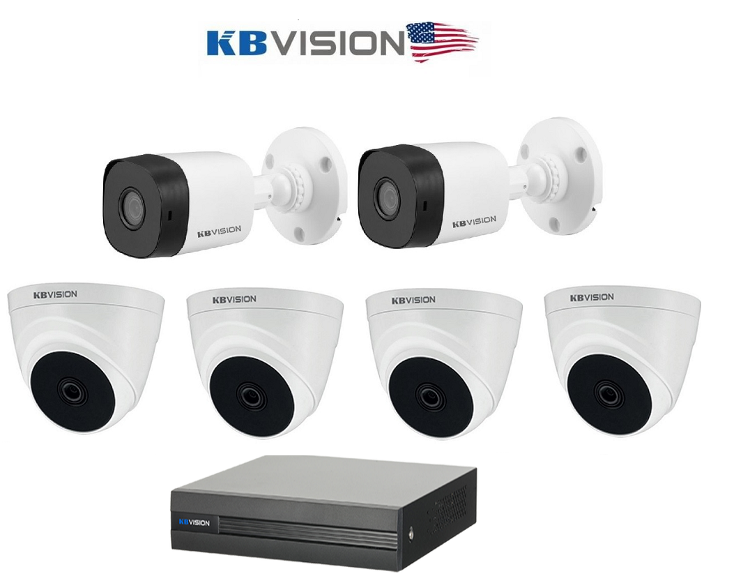 Bán BỘ 6 CAMERA 2.0MP KBVISION (TRONG NHÀ HOẶC NGOÀI TRỜI) giá rẻ