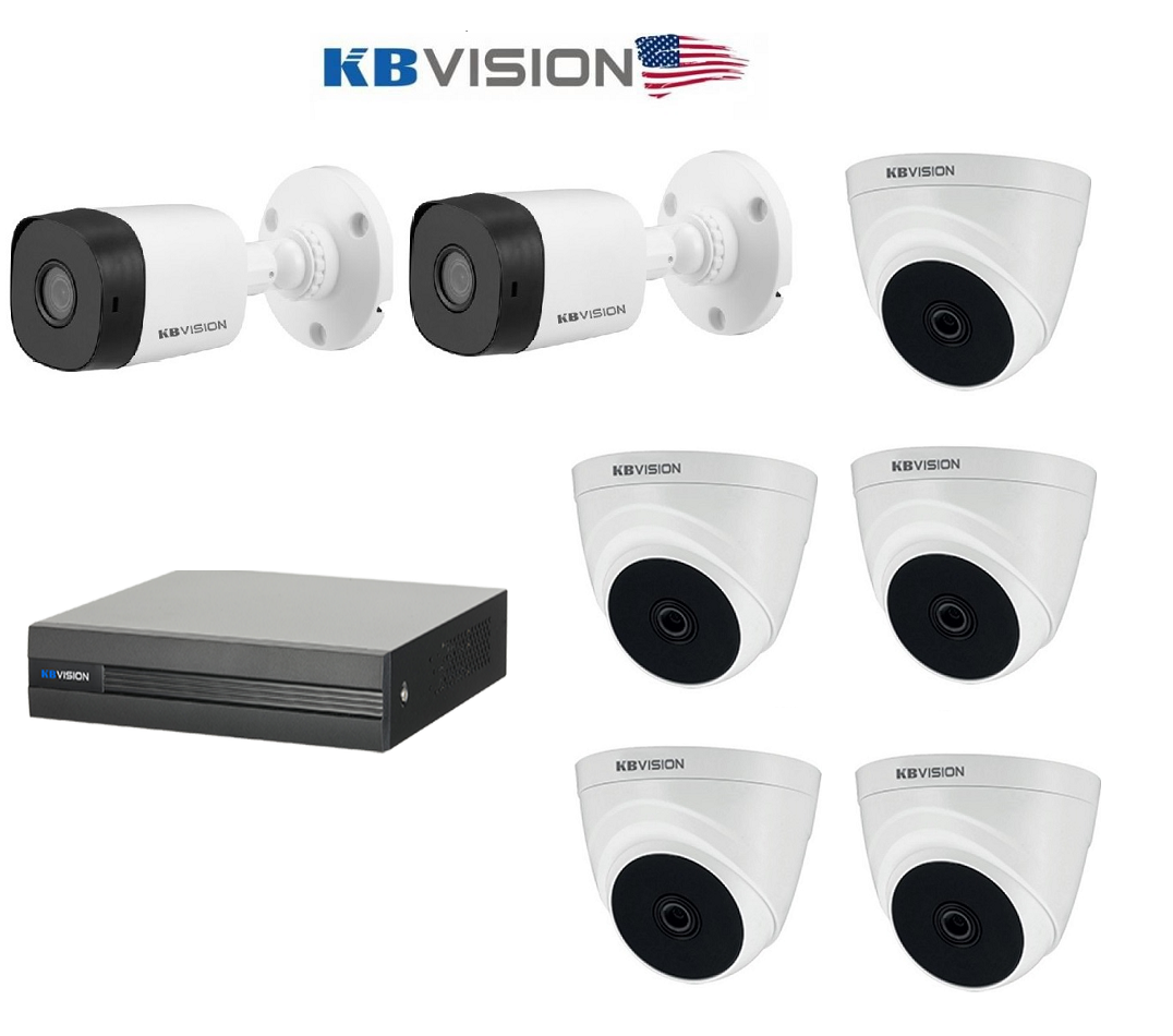 Bán BỘ 7 CAMERA 2.0MP KBVISION (TRONG NHÀ HOẶC NGOÀI TRỜI) giá rẻ