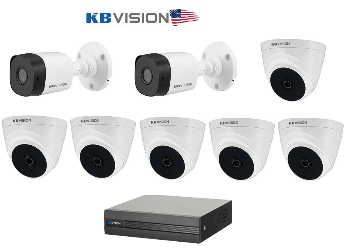Bán BỘ 8 CAMERA 2.0MP KBVISION (TRONG NHÀ HOẶC NGOÀI TRỜI) giá rẻ