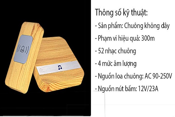 CHUÔNG CỬA KHÔNG DÂY HỌC LỆNH VỎ GỖ HM-801