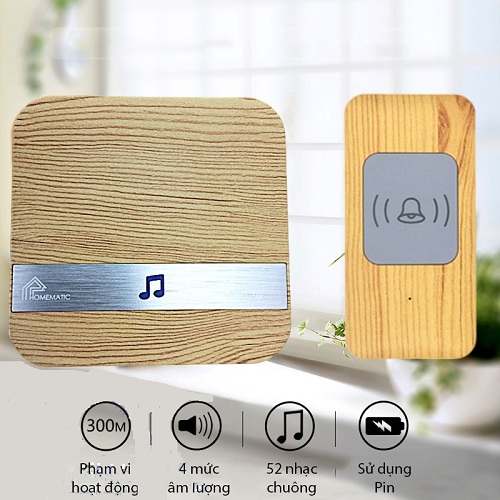 CHUÔNG CỬA KHÔNG DÂY HỌC LỆNH VỎ GỖ HM-801