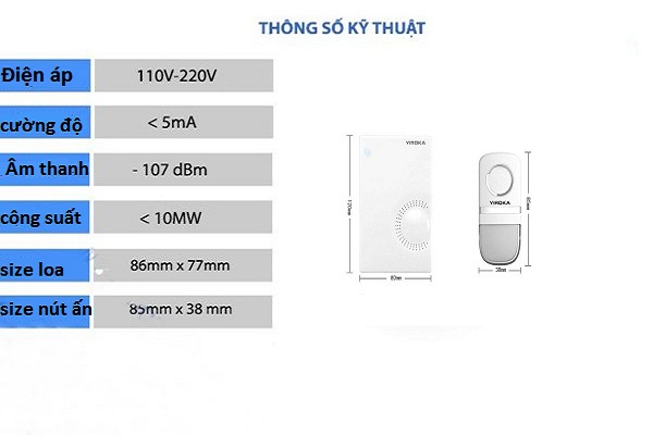 Chuông không dây không dùng pin, chống nước Yiroka Z-518