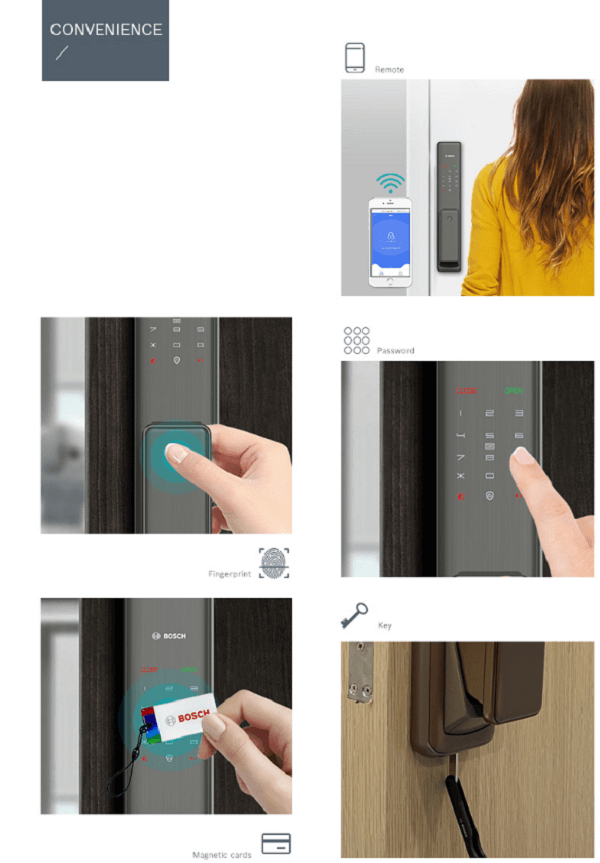 Khóa cửa điện tử Bosch FU750 với phương thức mở khóa hiện đại
