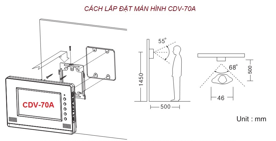 đại lý phân phối MÀN HÌNH MÀU CHUÔNG CỬA COMMAX CDV-70A