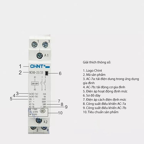 Khởi động từ 1 pha CHINT NCH8 20A/25A