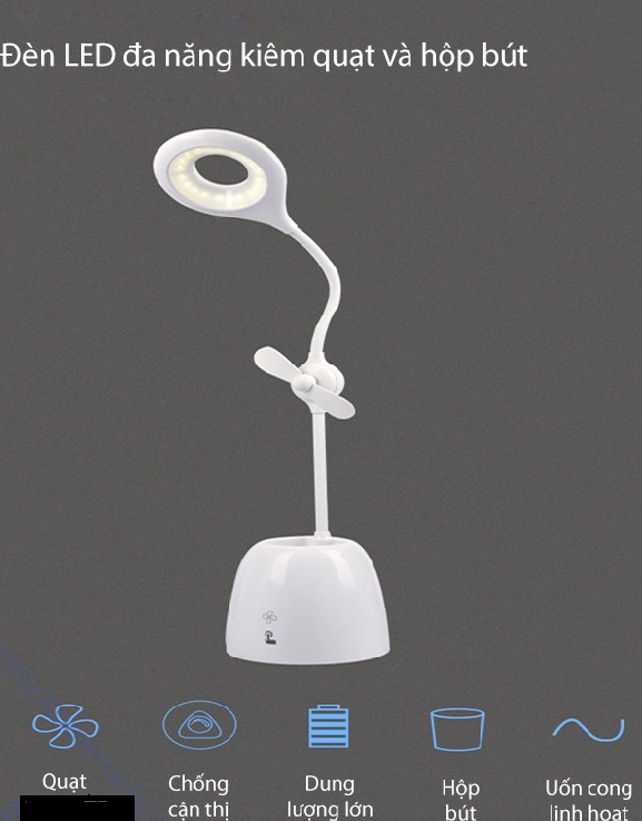 Đèn LED để bàn, bảo vệ mắt tích hợp quạt, ống bút LEDTA01