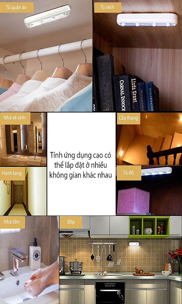 Đèn tủ quần áo, tủ bếp nút bấm cảm ứng có điều chỉnh hướng HM-TDL01