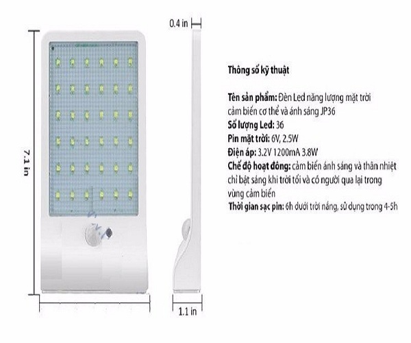 Đèn Led năng lượng mặt trời cảm biến cơ thể và ánh sáng JP36