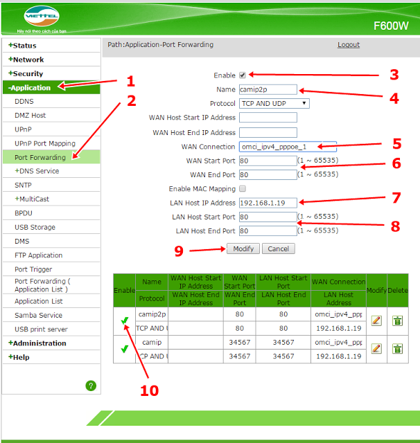 Hướng dẫn NAT port modem