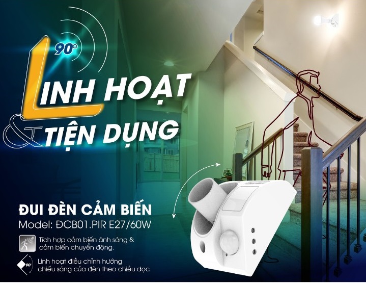 lắp đặt đui đèn cảm biến chuyển động Rạng Đông