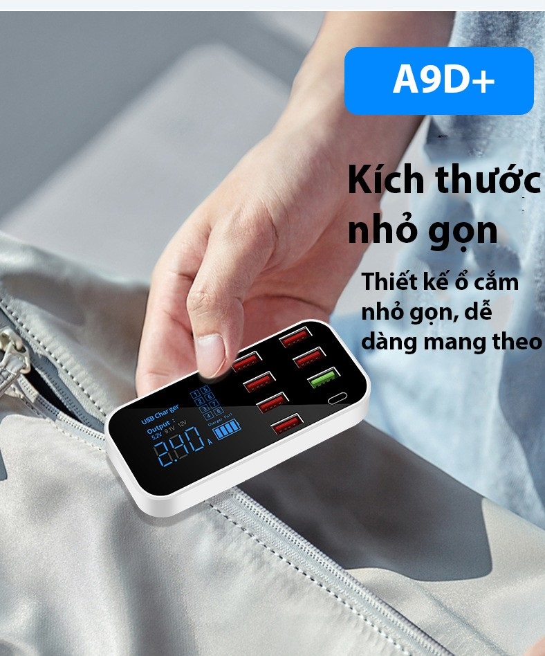 Ổ cắm sạc 8 cổng hỗ trợ sạc nhanh QC3.0 A9D+