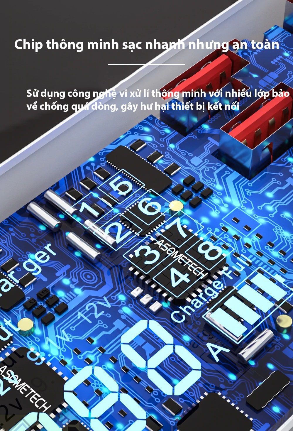 Ổ cắm sạc 8 cổng hỗ trợ sạc nhanh QC3.0 A9D+