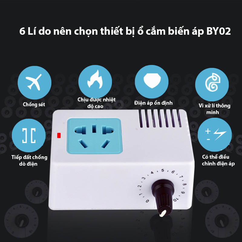 Ổ cắm biến áp, điều chỉnh điện áp 0-220v BY02