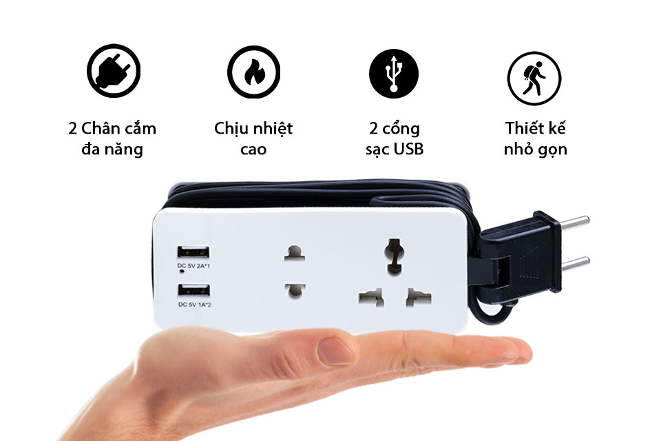 Ổ cắm chia 4 cổng tích hợp cổng sạc USB 5V-2A SQ4U