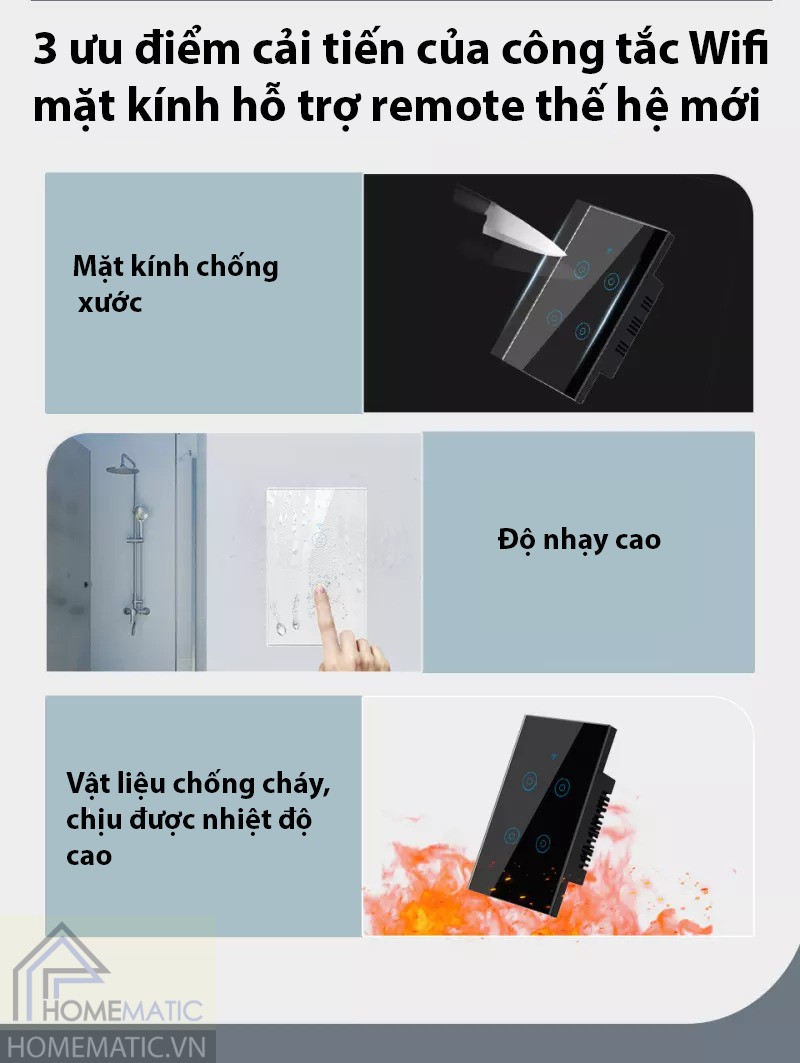 Công tắc Wifi mặt kính thế hệ mới Tuya HM21 (Remote)
