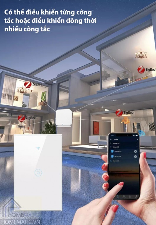 Bán Công tắc Zigbee mặt kính cảm ứng viền kim loại Tuya HM62 giá rẻ