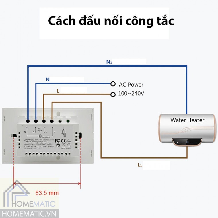 Bán Công tắc bình nước nóng wifi Tuya 20A WH100-US giá rẻ