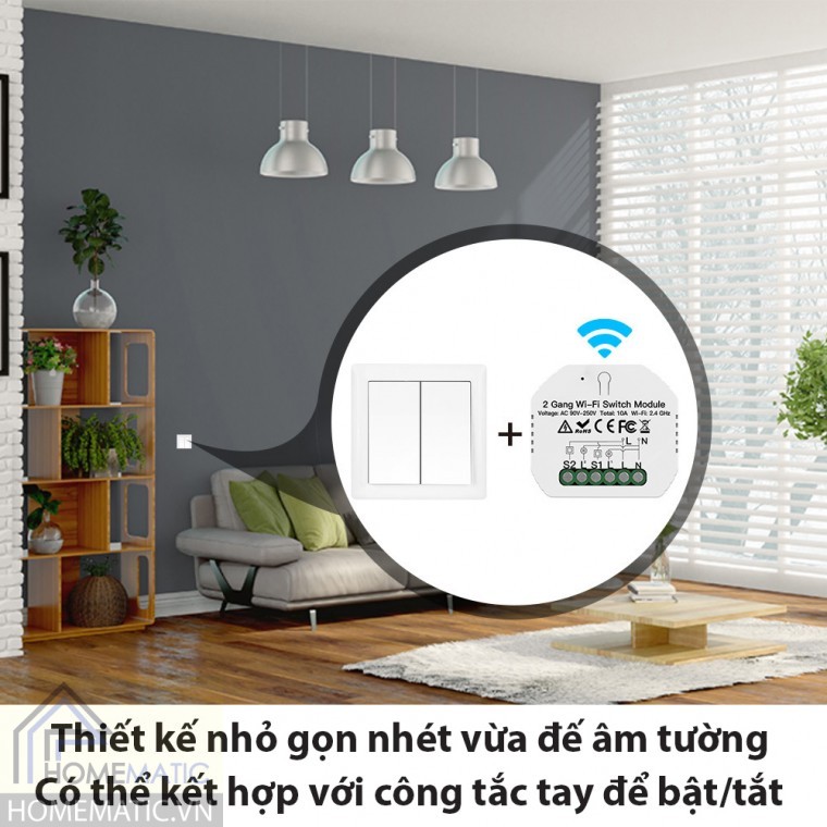 Bán Hộp Công tắc wifi 2 cổng siêu nhỏ 10A WMSV1 (hỗ trợ công tắc tay) giá rẻ