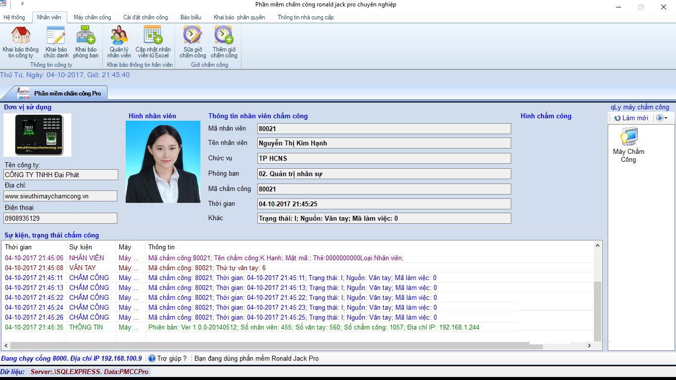 lắp đặt Máy chấm công Ronald jack 3000TID-C
