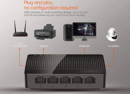 Lắp Bộ chia mạng Switch 5 port Tenda SG105 uy tín