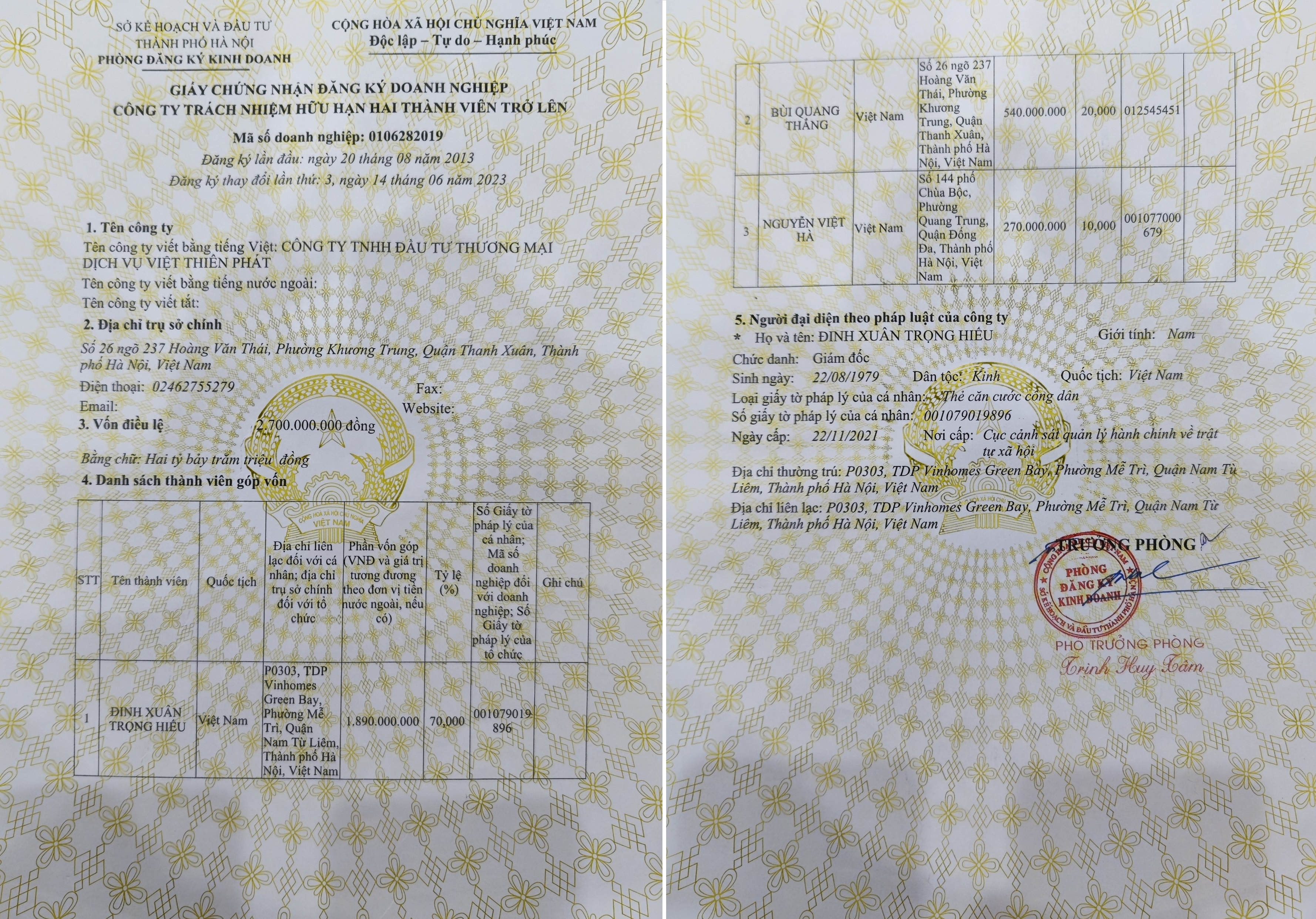 Đăng ký kinh doanh Việt Thiên Phát