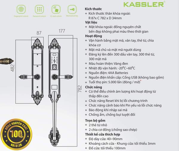 Khóa tân cổ KL969GR có tính bảo mật cao