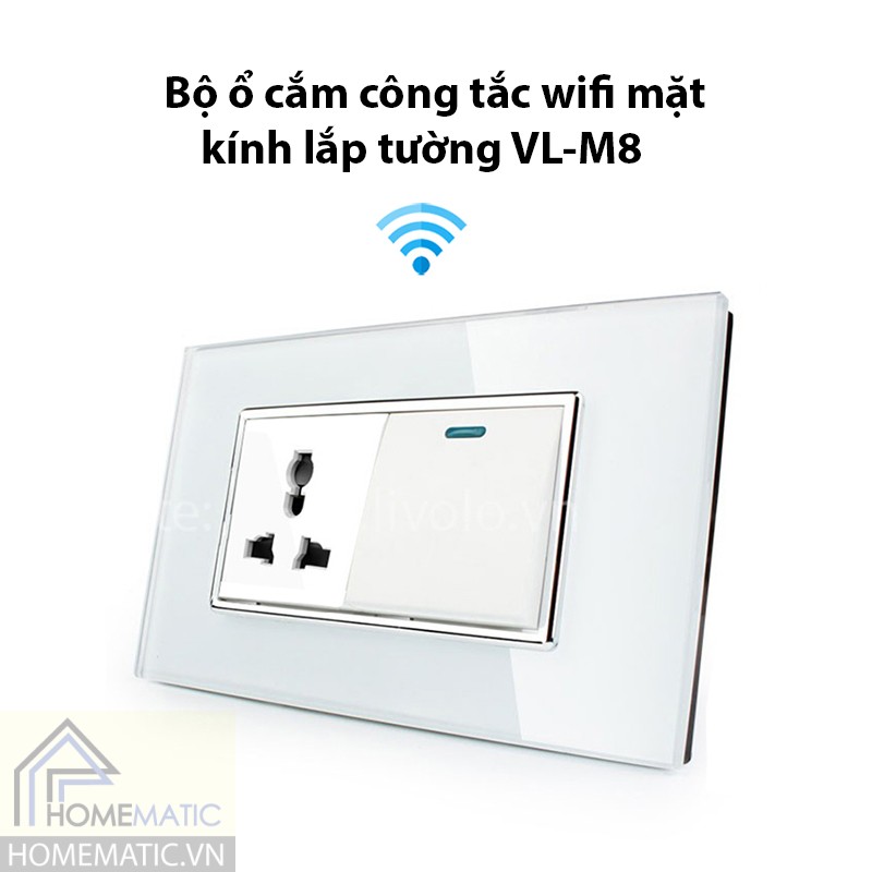 Bộ ổ cắm công tắc wifi mặt kính lắp tường Livolo VL-M8 Bộ ổ cắm công tắc wifi mặt kính lắp tường Livolo VL-M8